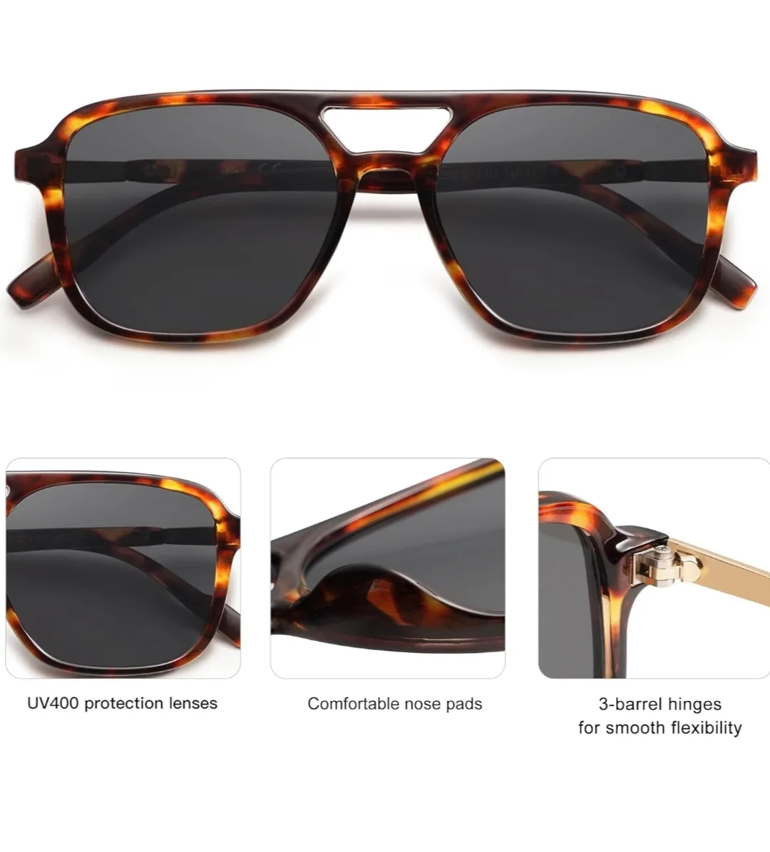 Retro Aviator Sunglasses Unisex, Tortoise/Grey image indicator(5)