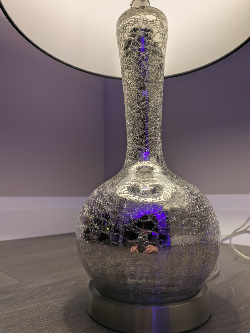 Silver crackle glass table lamp with black shade