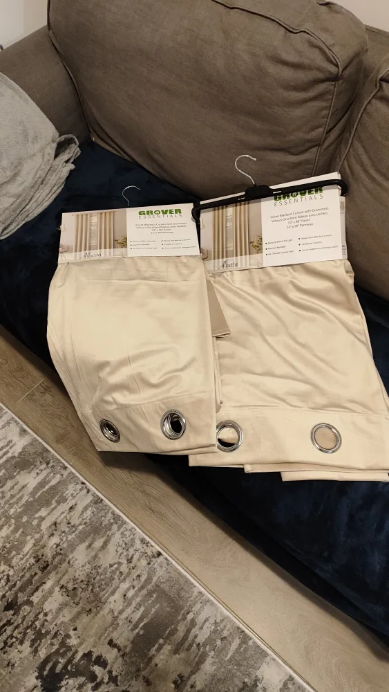 Grover Essentials Alberta Velvet  Curtains - Beige - 53" x 90" image indicator(5)