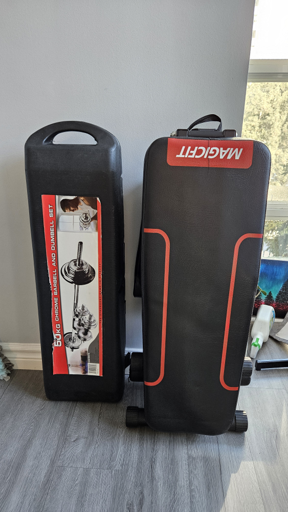 50kg Chrome Barbell and Dumbbell Set with Weight Bench