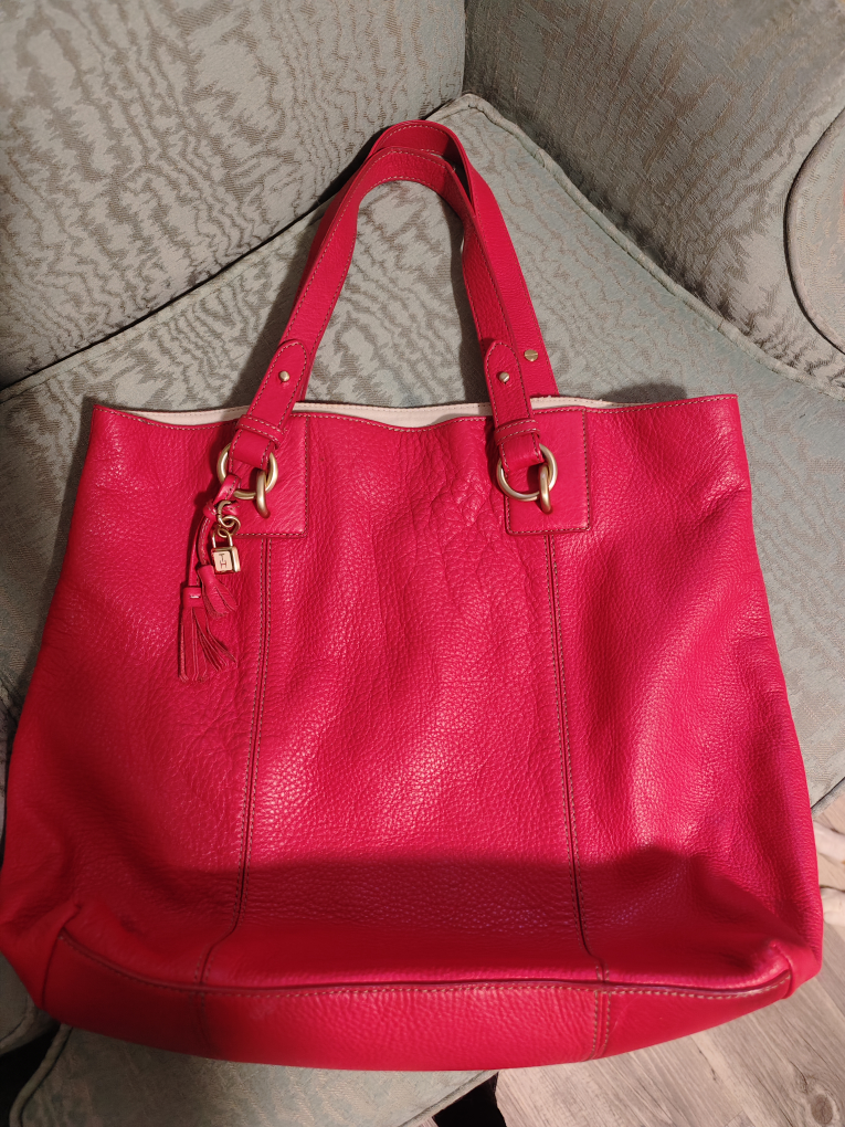 Bright Pink Leather Tote Bag
