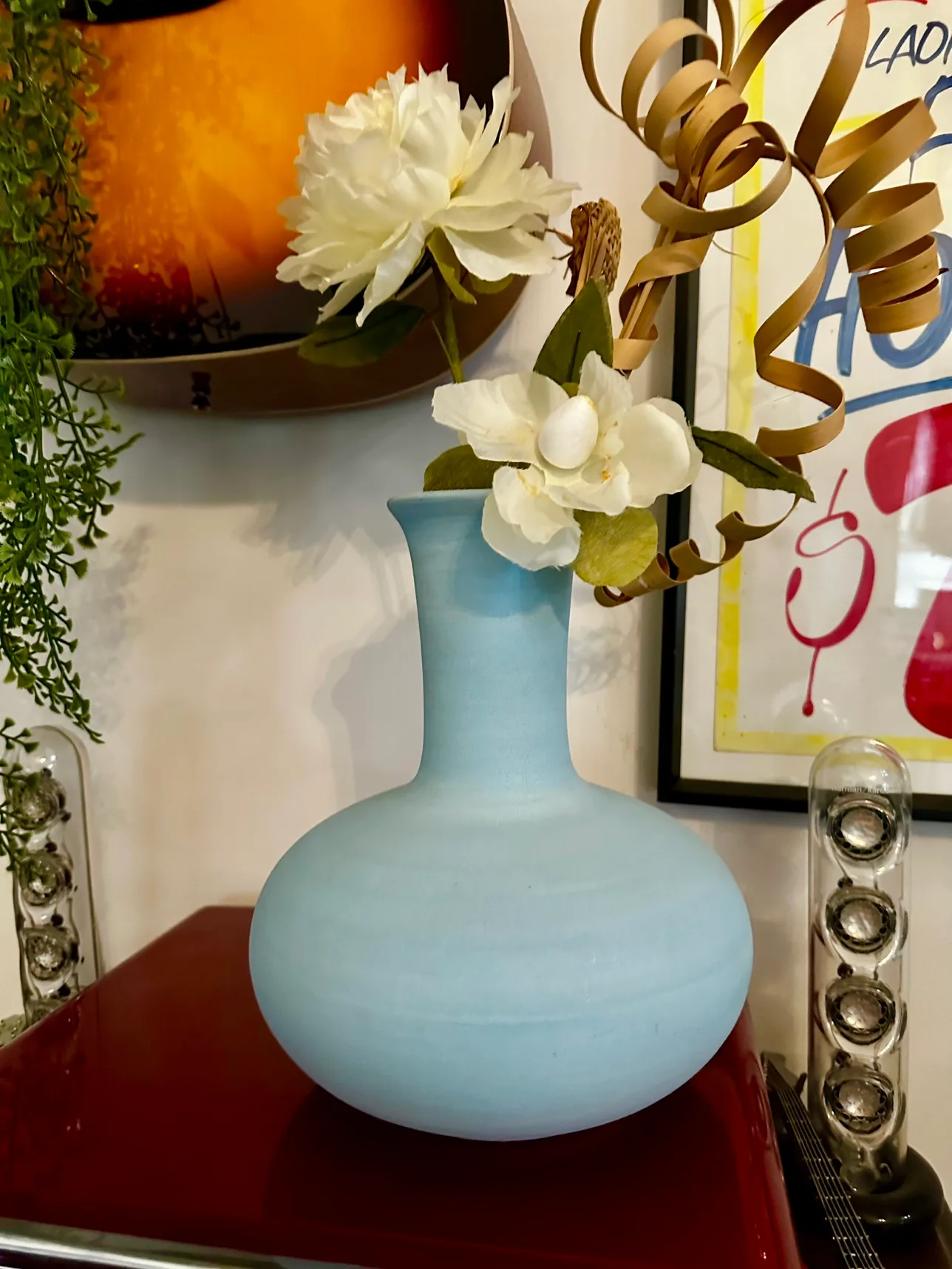 Robin’s Egg Blue Vase w/Faux Foliage image indicator(9)
