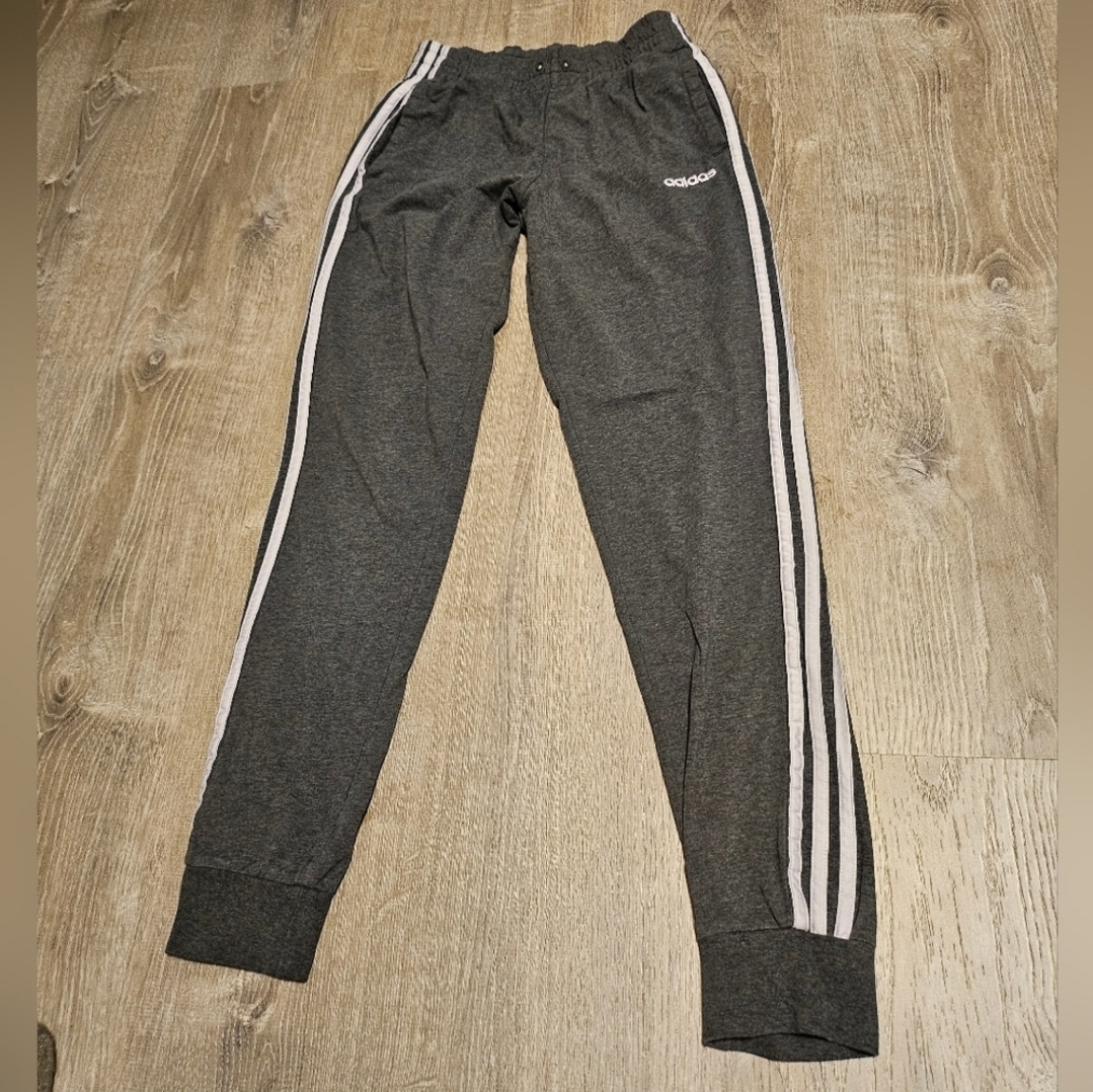 Adidas Grey Joggers with lavender stripes