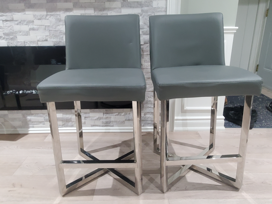 Pair of Grey synthetic Bar Stools