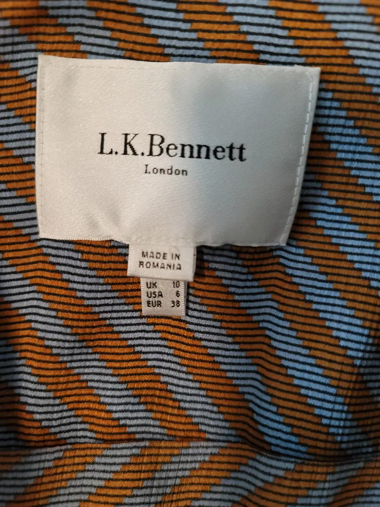 L.K.Bennett London Blue and Brown Striped Wrap Dress image indicator(4)