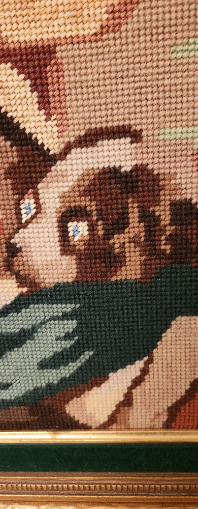 Vintage Needlepoint Wall Hanging of Girl with Dog image indicator(2)