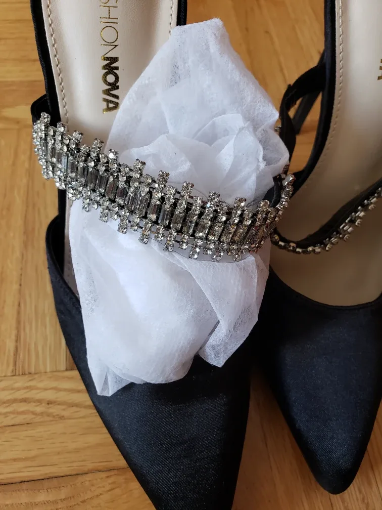 Fashion Nova Black Satin Jewel Heels image indicator(2)