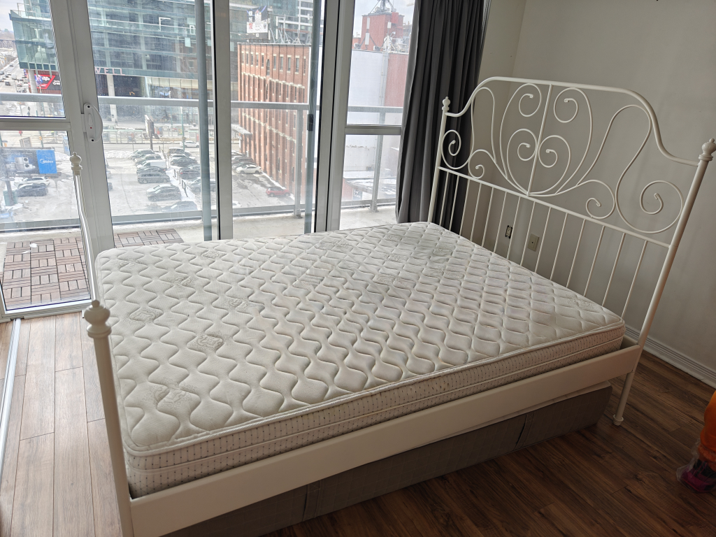 White Metal Queen Bed Frame with Mattress