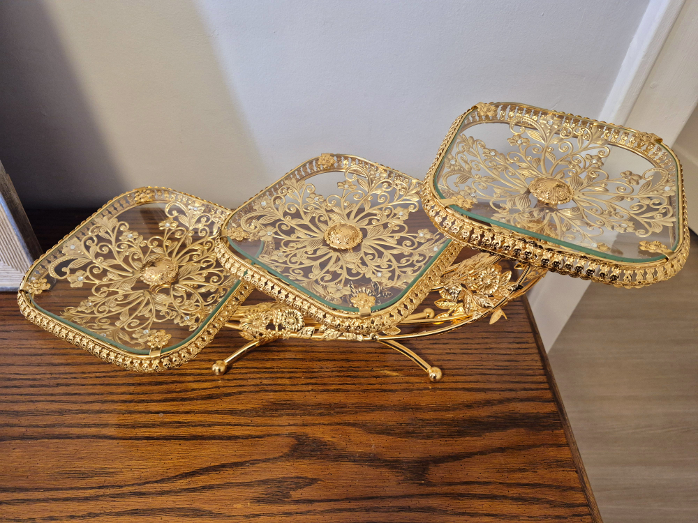 Three-Tiered Gold Dessert Stand with Glass Trays - photo 2