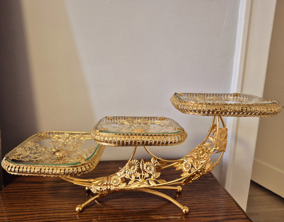 Three-Tiered Gold Dessert Stand with Glass Trays - photo 4