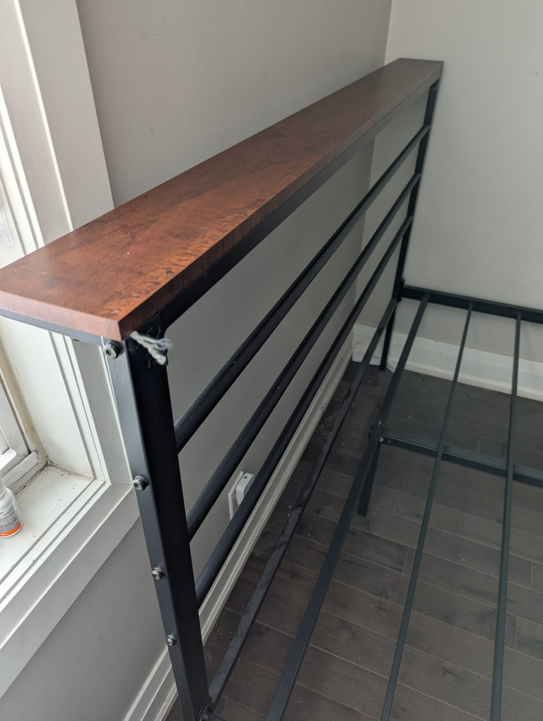 Double size Metal Bed Frame with Wooden Headboard