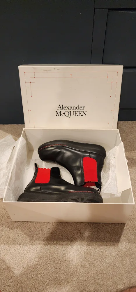 Alexander McQueen Black and Red Chelsea Boots thumbnail