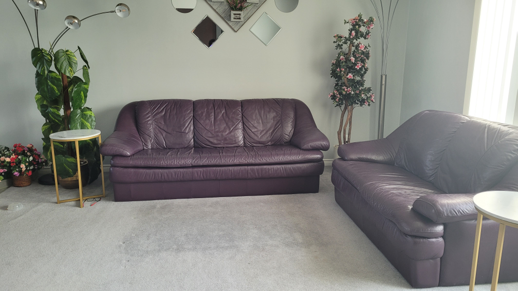 Purple Leather Sofa and Loveseat Set - photo 3