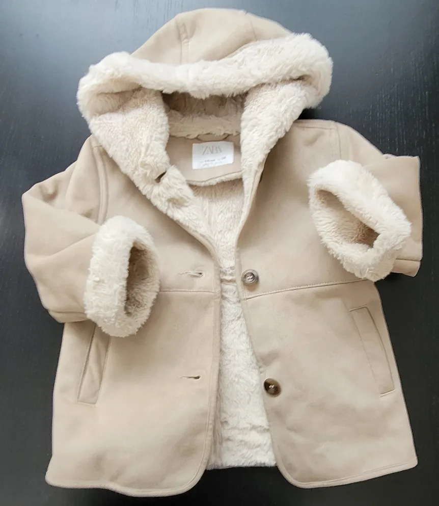 Zara Kids Faux Shearling Hooded Coat - Size 4-5 years - 110 cm image indicator(4)