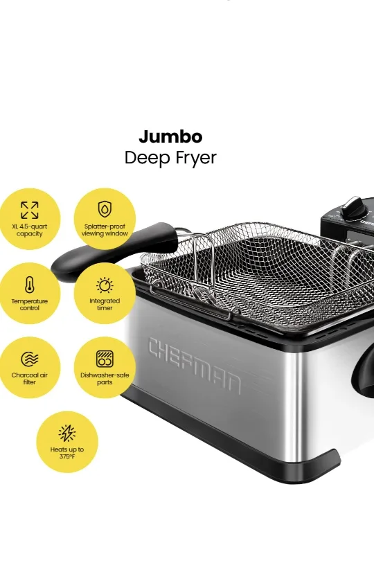 New never used  Chefman 4.3 Liter Deep Fryer with Basket image indicator(3)