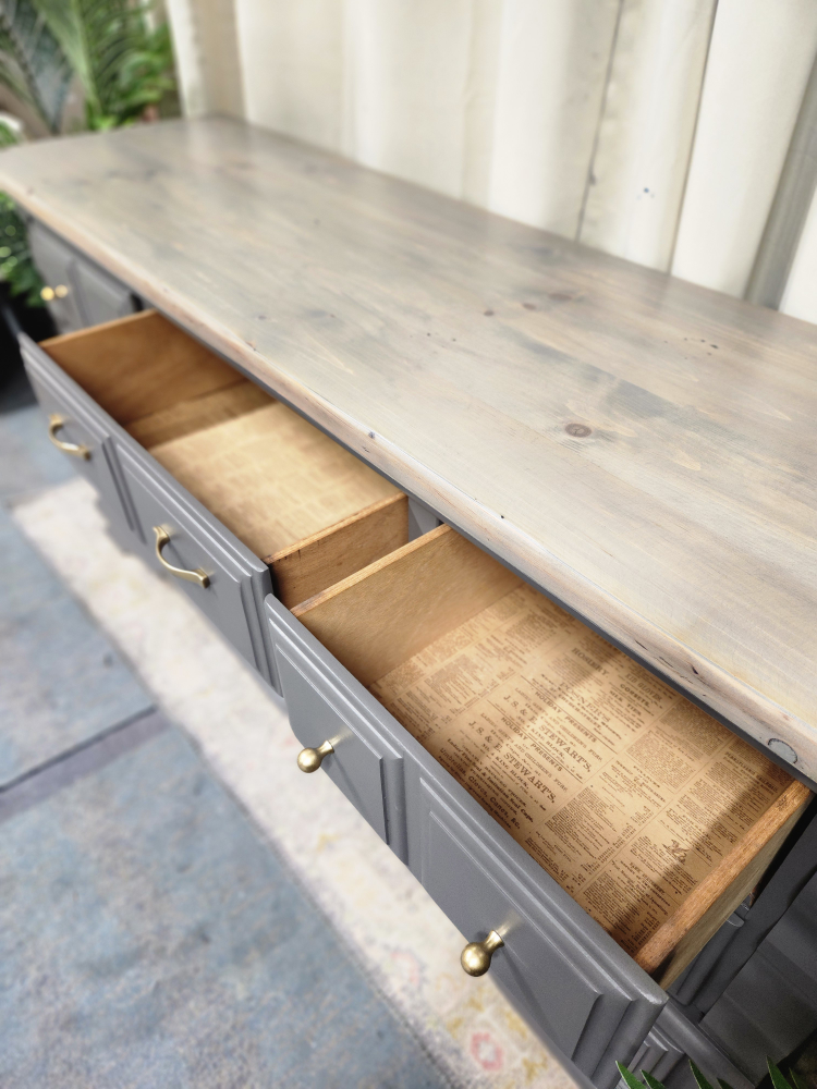 Gray dresser with light wood top - photo 5