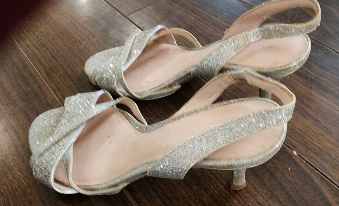 Silver Glitter Slingback Heels