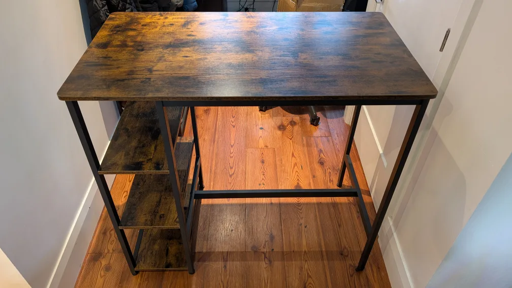 VASAGLE Rustic Brown Industrial Bar Table with 3 Shelves image indicator(2)