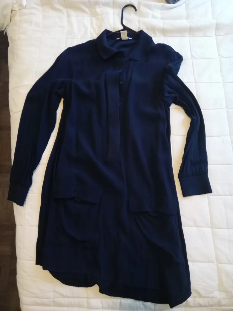 H&M Women's Navy Blue Collared 3/4 Sleeve Shirt Dress Size 12 thumbnail
