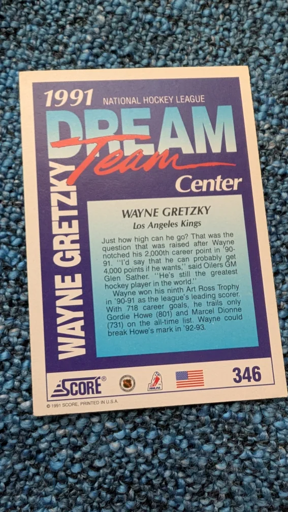 💚👀-WOW- 1991 Score Wayne Gretzky Hockey Card #376 image indicator(3)