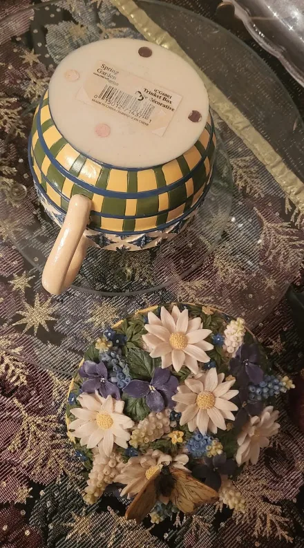 Floral Teacup Trinket Box with Butterfly image indicator(7)