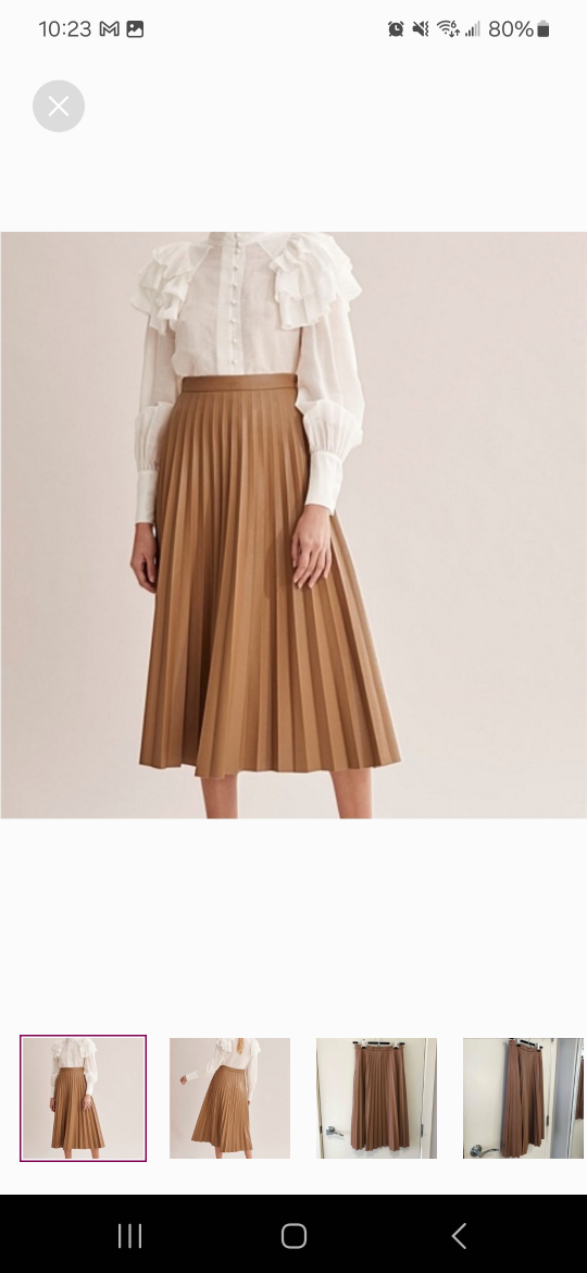 7 for all mankind Tan Leather Pleated Midi Skirt