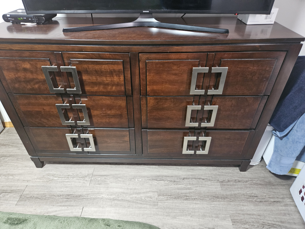 Dark Brown Wooden Dresser with Six Drawers