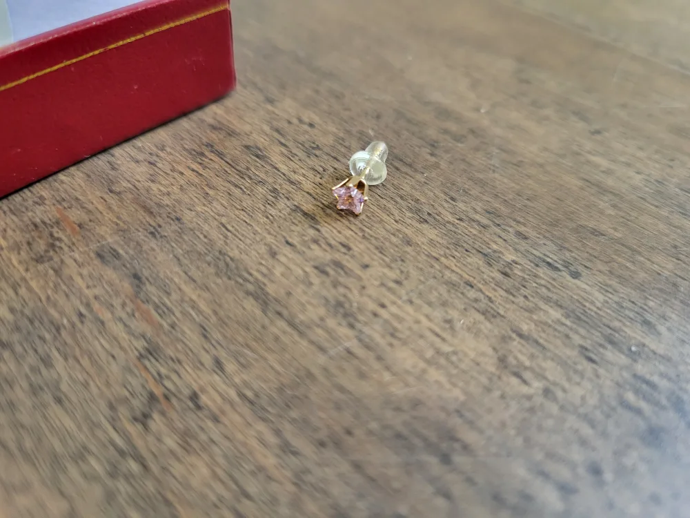 14k Gold Star Stud Earrings with Pink Genuine Stones image indicator(3)