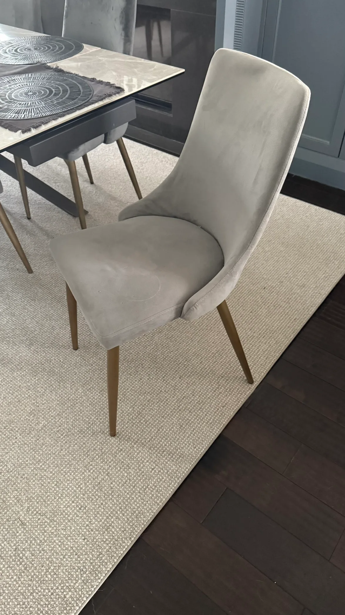 7 dining chairs - grey velvet with gold base image indicator(2)