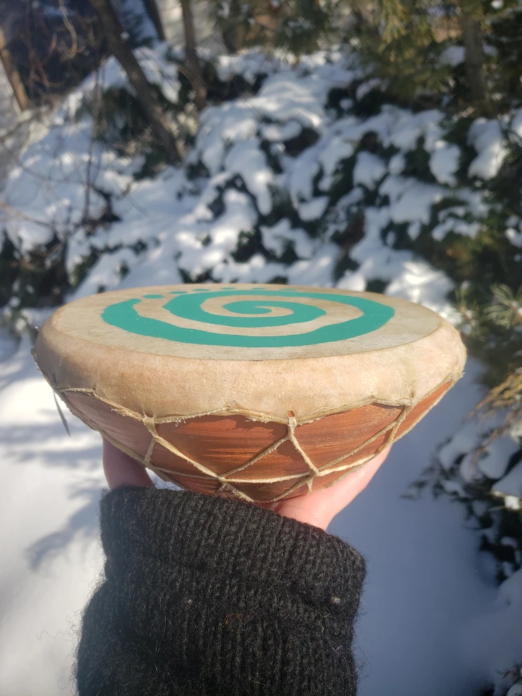 Vintage Percussion Instrument Handmade Painted Rawhide Skin/Clay