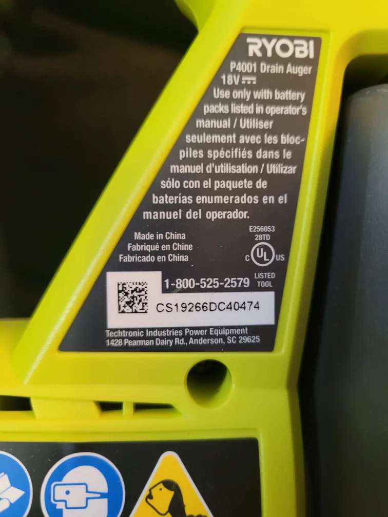 Ryobi 18V Cordless Drain Auger P4001 image indicator(5)