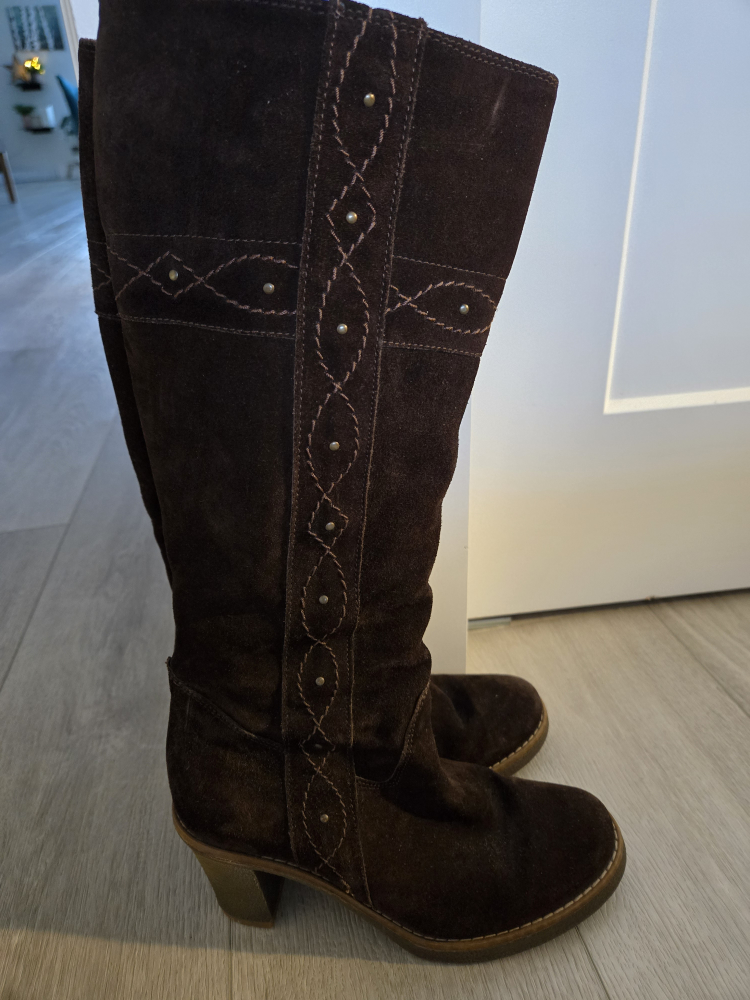 Brown Suede Knee-High Boots