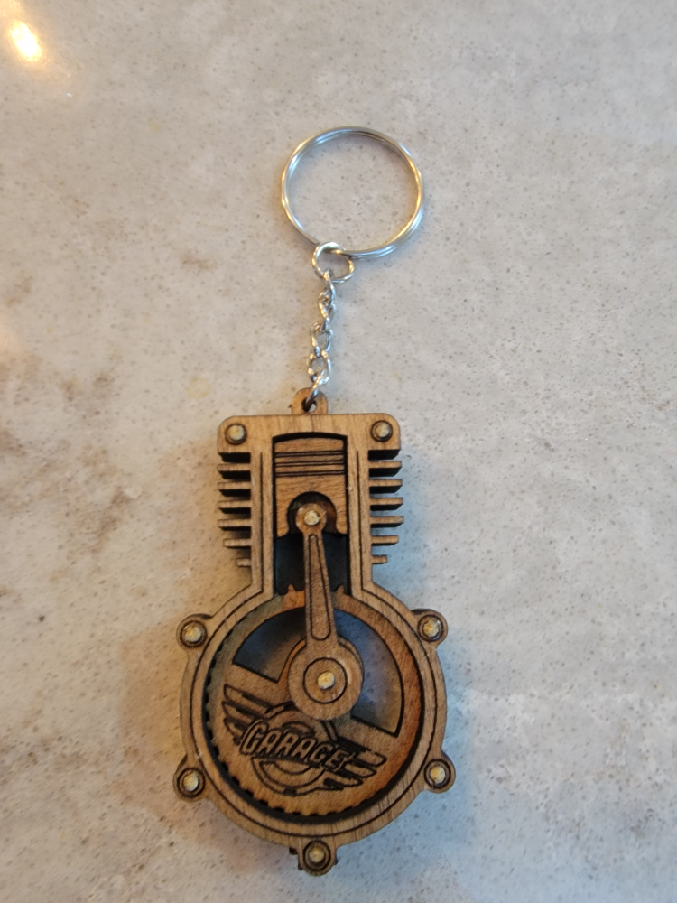 Laser Cut Working Wooden Engine Keychains