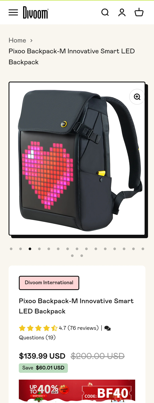 Divoom Pixoo Smart Backpack - photo 3
