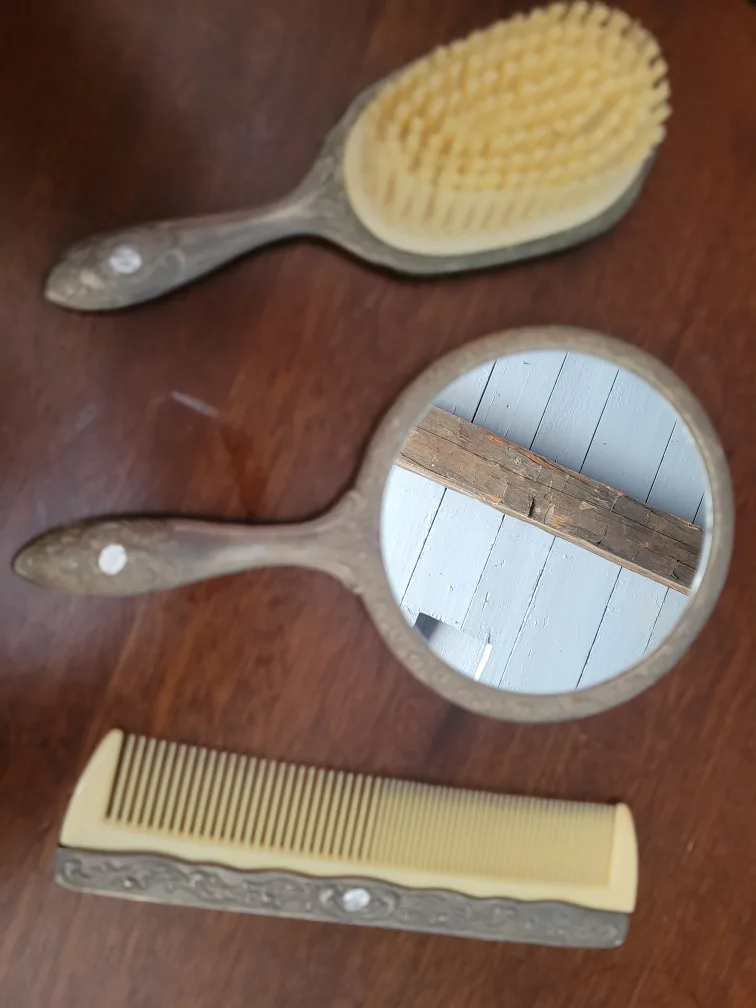 Vintage Vanity Set: Hand Mirror, Hairbrush, Comb thumbnail