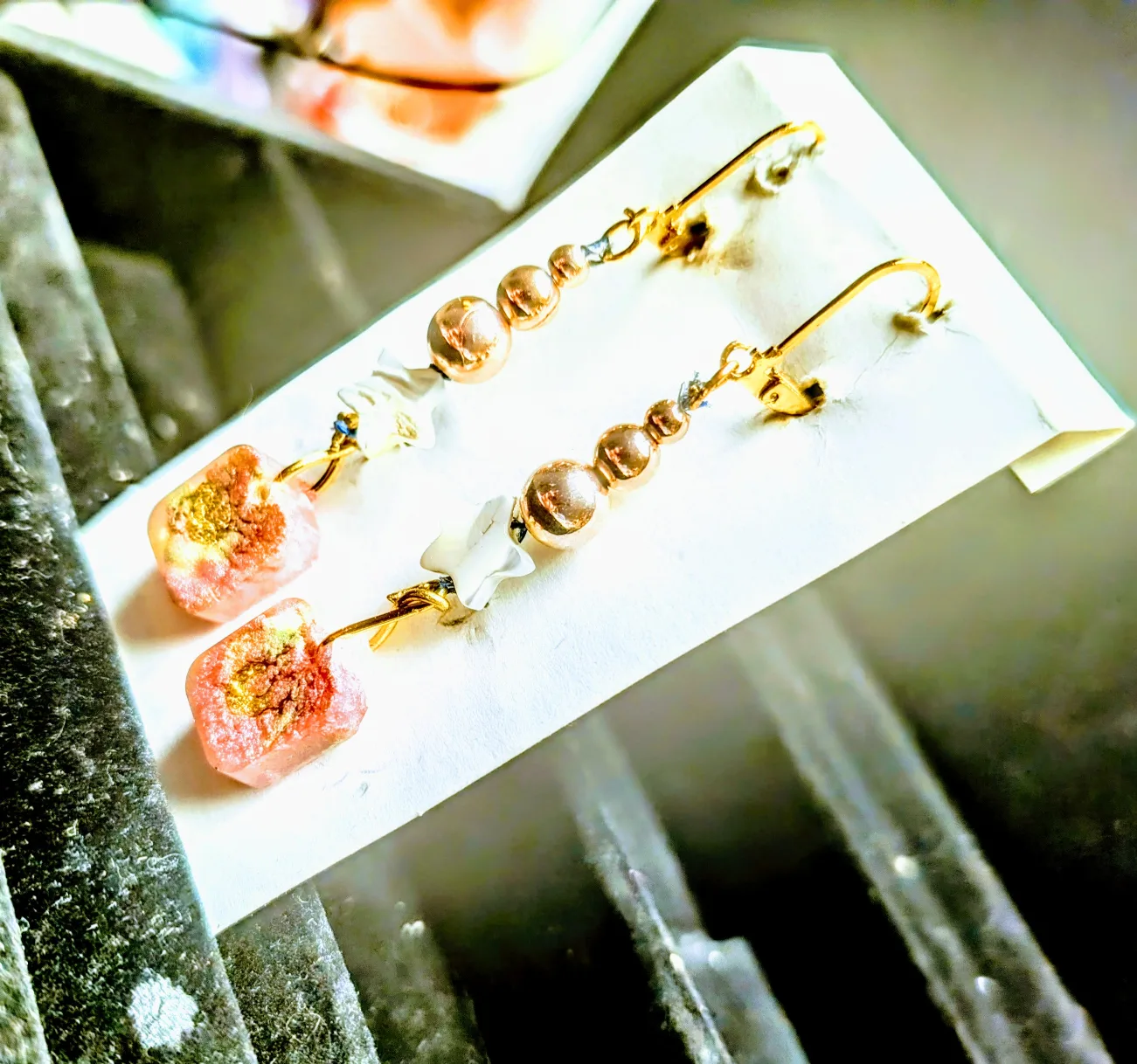 Resin Dangle Earrings with Shell Star Beads thumbnail