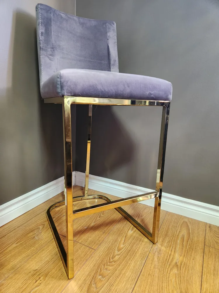 Grey Velvet and Gold Bar Stool 🧡 image indicator(3)