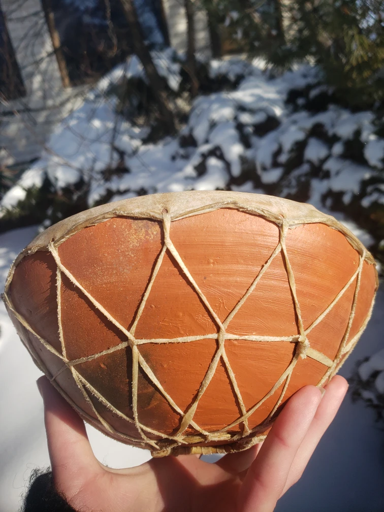 Vintage Percussion Instrument Handmade Painted Rawhide Skin/Clay - photo 3