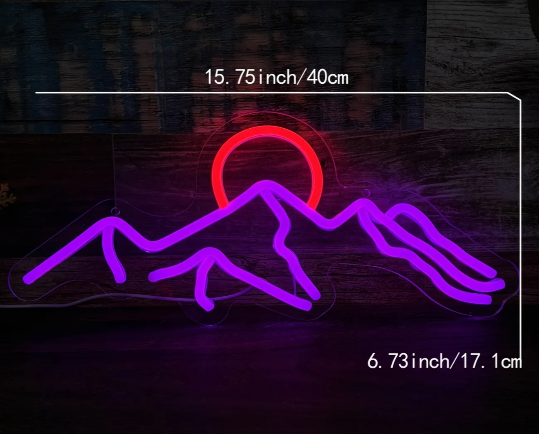 cyberpunk mountain Neon Mountain Sunset Sign