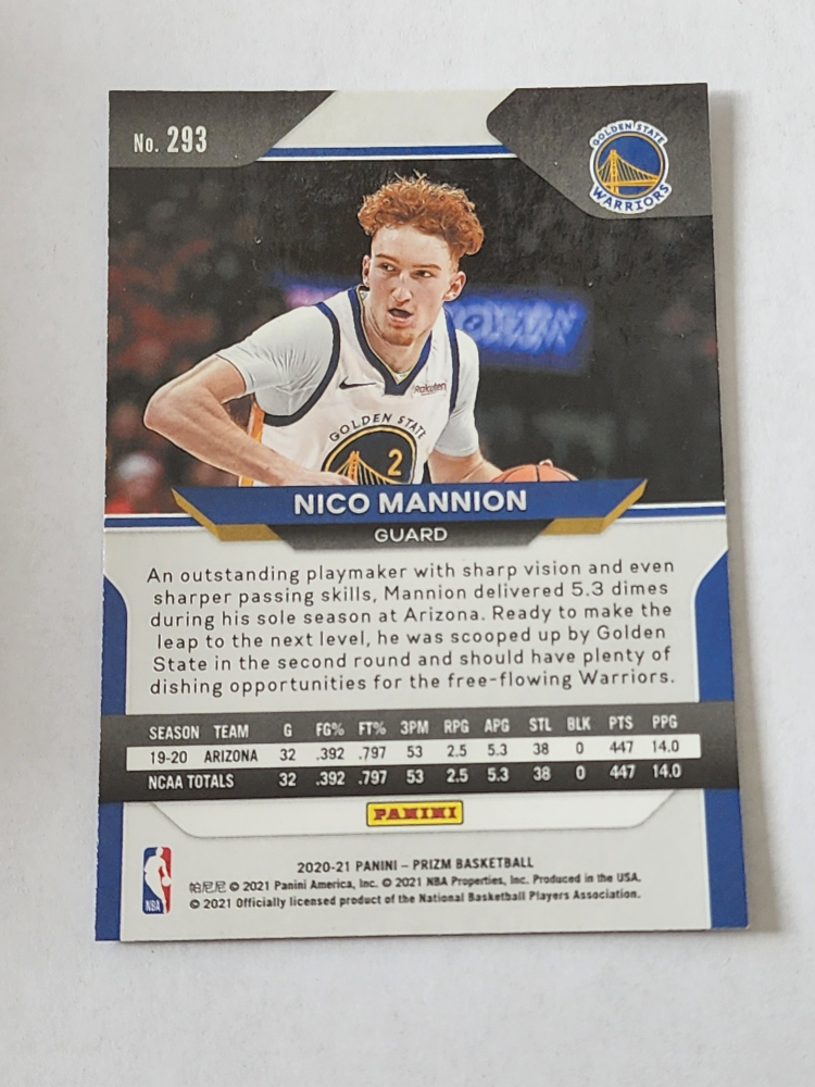 Nico Mannion 2020-21 Panini Prizm Rookie Card #293 🏈 - photo 2