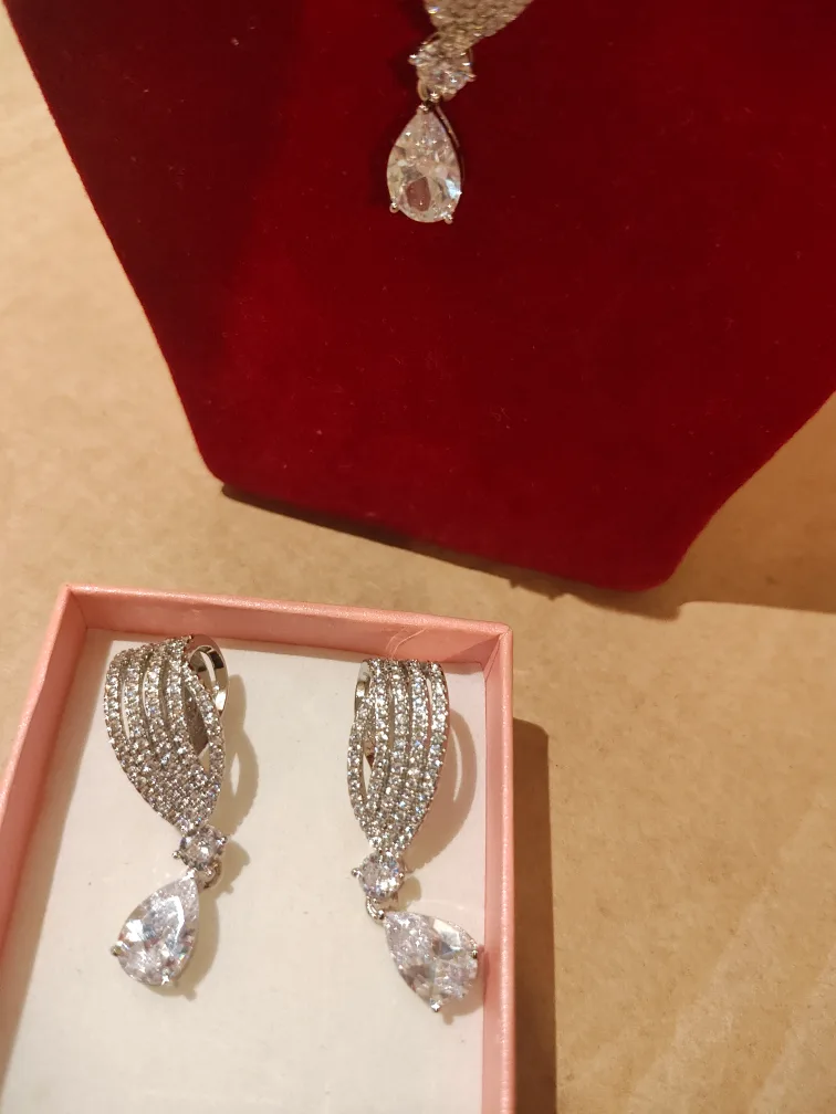 Elegant Silver Cubic Zirconia Necklace and Earrings Set image indicator(3)