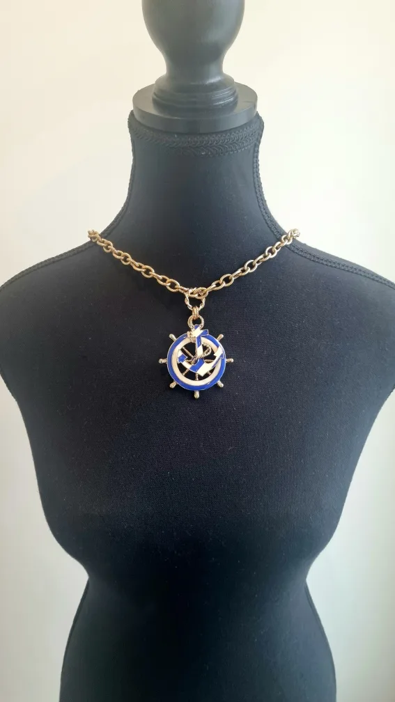 Nautical Anchor & Ship Wheel Statement Necklace