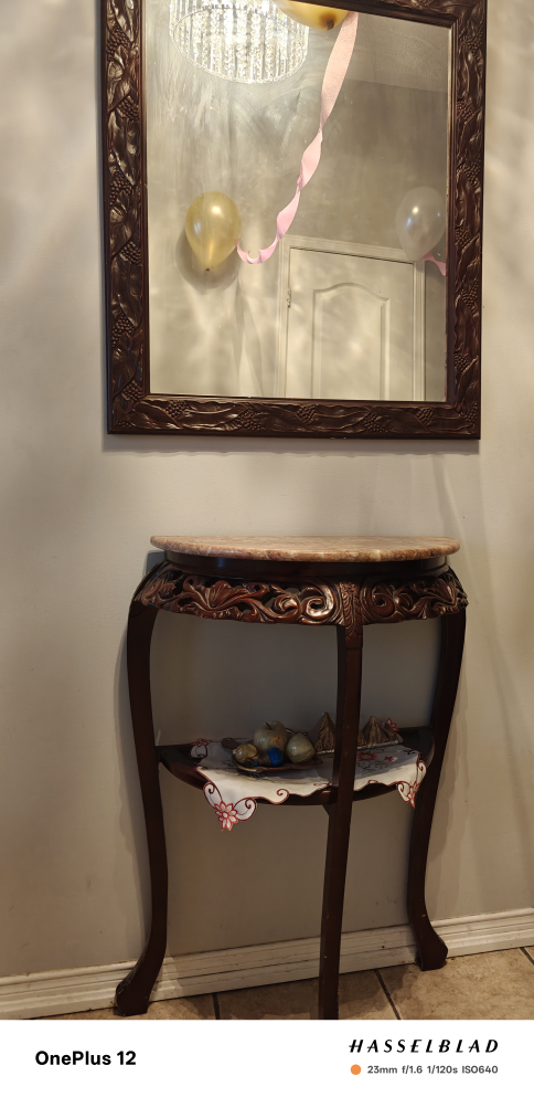Ornate Wooden Console Table and Mirror Set