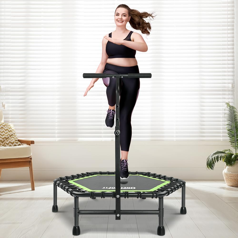 ONETWOFIT 45" Rebounder Trampoline with Adjustable Handlebar