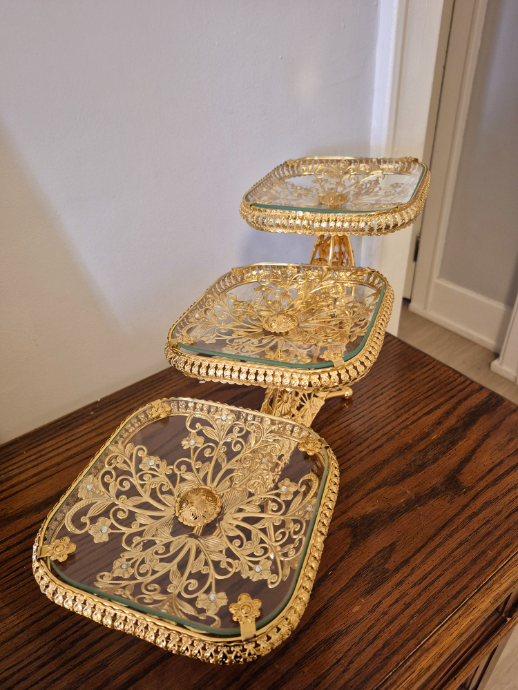 Three-Tiered Gold Dessert Stand with Glass Trays - photo 3