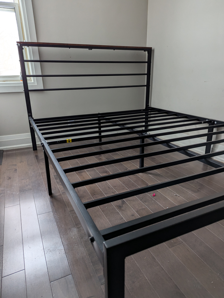 Double size Metal Bed Frame with Wooden Headboard - photo 2