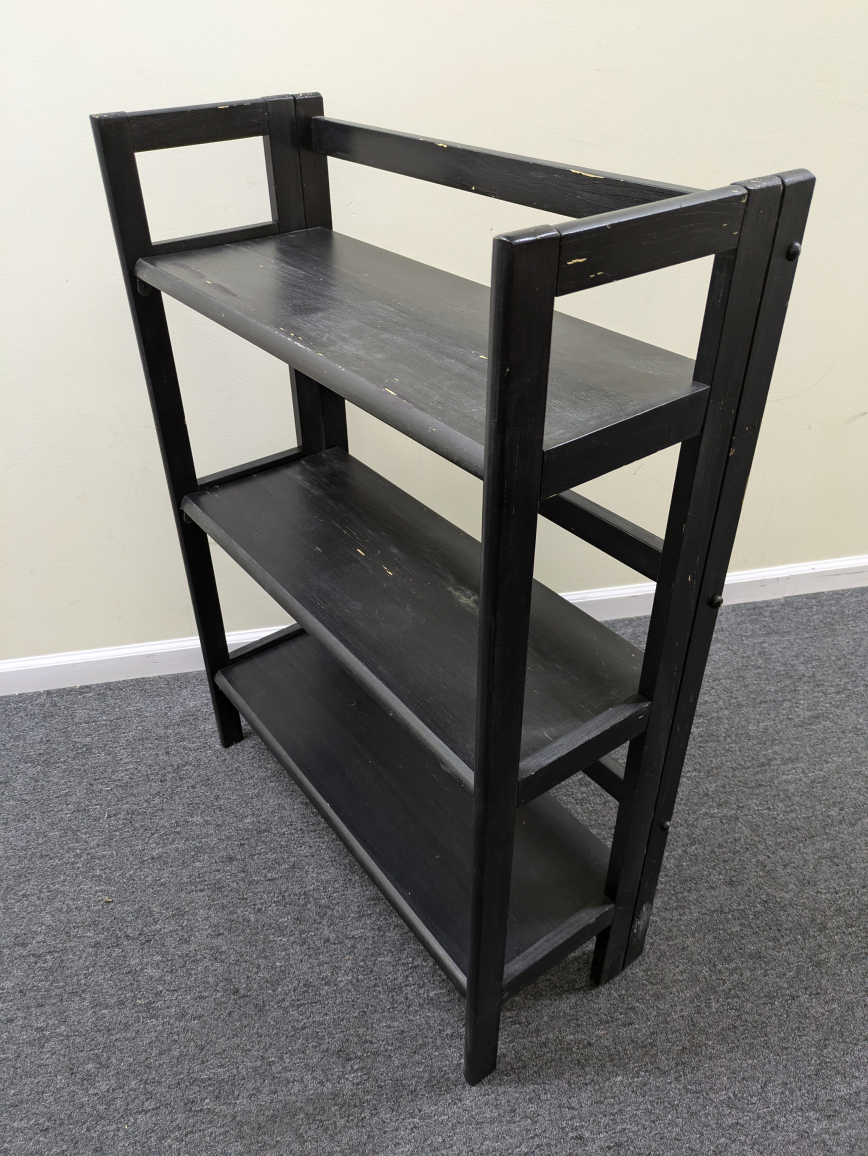 Black Wooden folding 3-Shelf Bookcase - photo 3