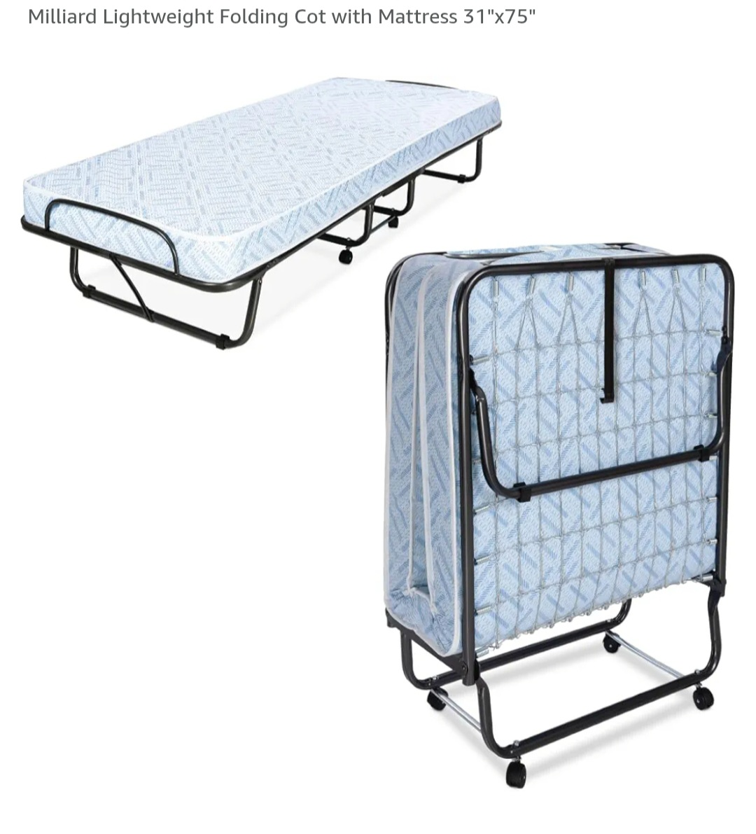 Milliard Lightweight Folding Cot with Mattress
