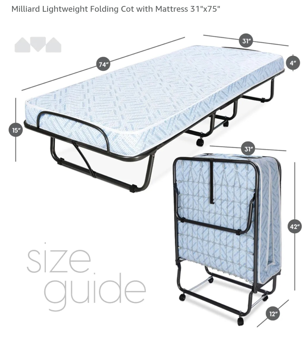 Milliard Lightweight Folding Cot with Mattress - photo 2