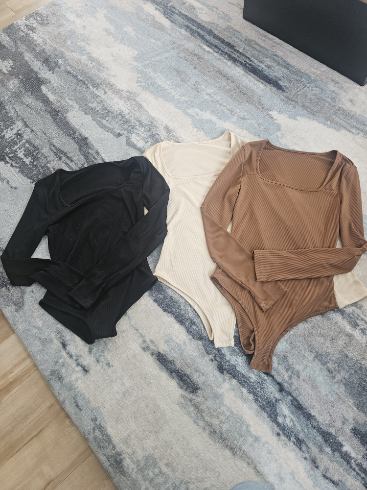 Three Ribbed Long Sleeve Bodysuits